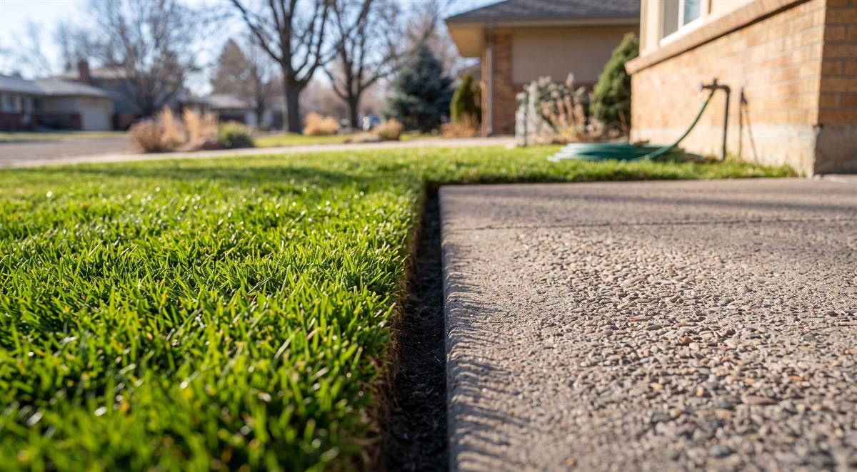 A crisp mown edge where the lawn meets the driveway